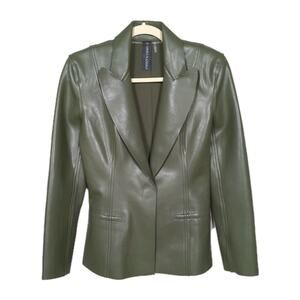 NORMA KAMALI Green Vegan Faux Leather Blazer Pockets Hook and Loop Women's Small